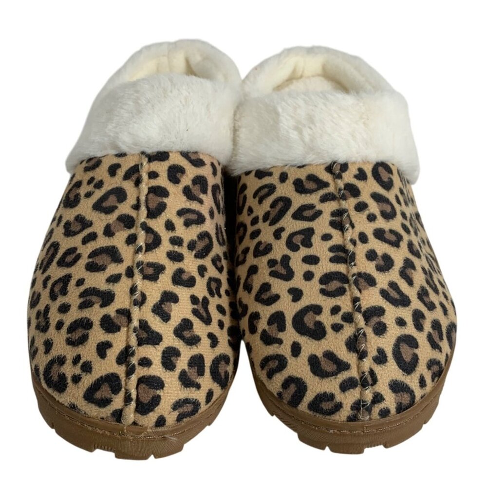 Laundry By Shelli Segal Womens Leopard Print Faux Fur Lined Slippers Size L (9)